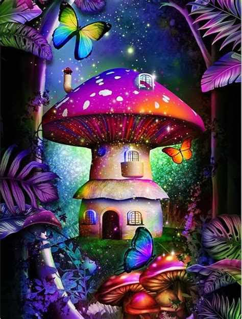 Amazon MXJSUA Adults Mushroom House Butterfly Diamond Art