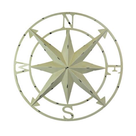 Zeckos Antiqued White Indoor Outdoor Metal Compass Rose Wall