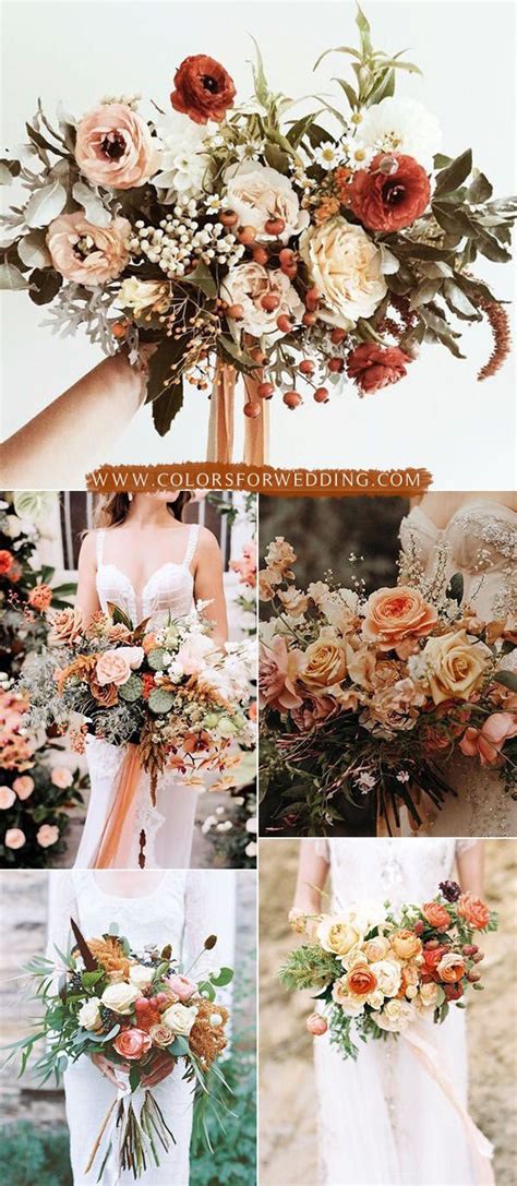 Wedding Bouquets With Flowers And Greenery Are Arranged In Four