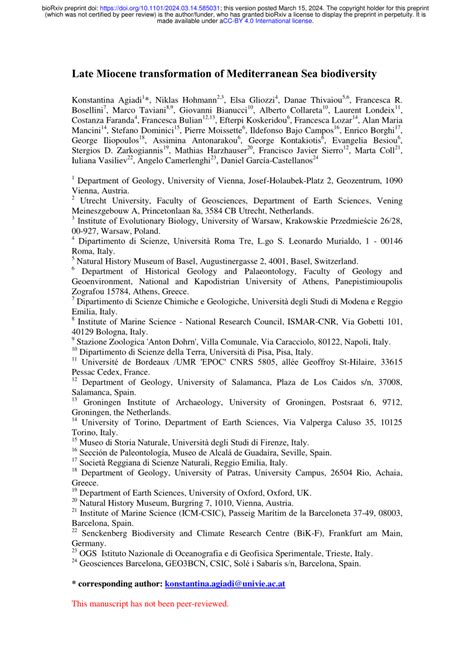 (PDF) Late Miocene transformation of Mediterranean Sea biodiversity