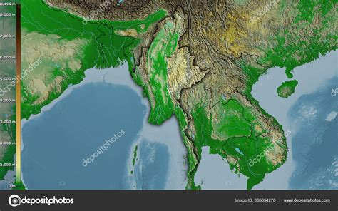 Physical Map Myanmar Area Stereographic Projection Legend Raw