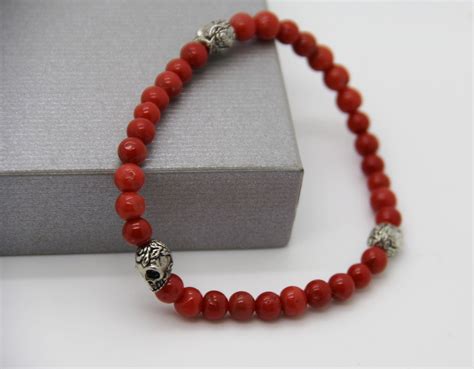 bracelet skulls en CORAIL CORSE certifié véritable Bijoux pour hommes