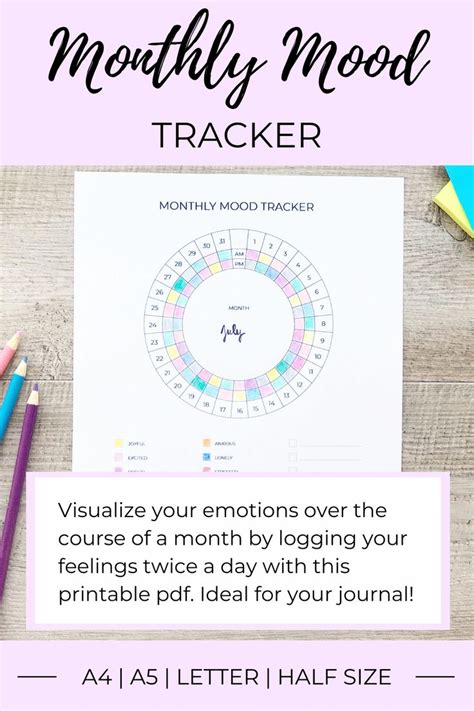 Monthly Mood Tracker Printable Feelings Journal Daily Mood Etsy In 2020 Mood Tracker How