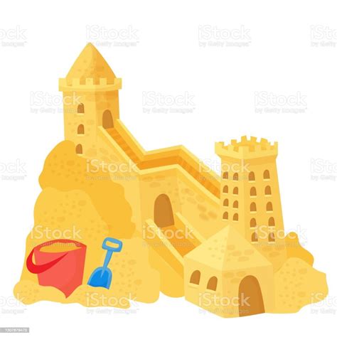 Sand Castle On The Beach Vector Illustration Isolated On White