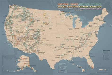 US National Parks, Monuments & Forests Map 24x36 Poster - Best Maps Ever