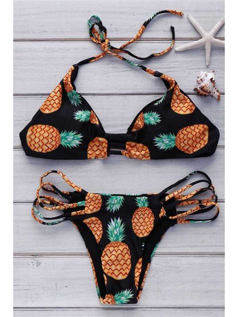 Off Pineapple Print Spaghetti Straps Bikini Set In Yellow