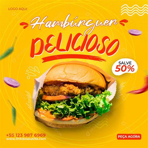 Social Media Hamburgueria Delicioso Burguer PSD Editável download