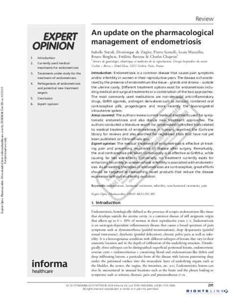 Pdf An Update On The Pharmacological Management Of Endometriosis