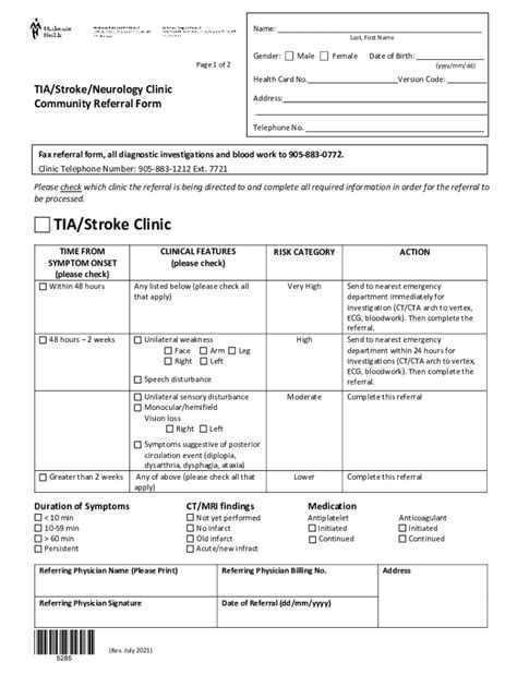 Fillable Online Tia Stroke Neurology Clinic Community Referral Form Fax