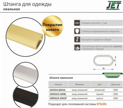 Штанга для одежды овальная 15х30мм, T=1,2мм, L=3000мм, отделка чёрная ...