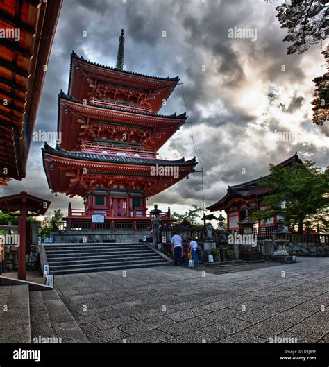 Three Story Pagoda At Famous Buddhism Kiyomizu Dera Temple After The