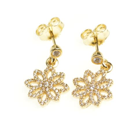 14k Pandora Lace Botanique Floral Dangle Yellow Gold Earrings