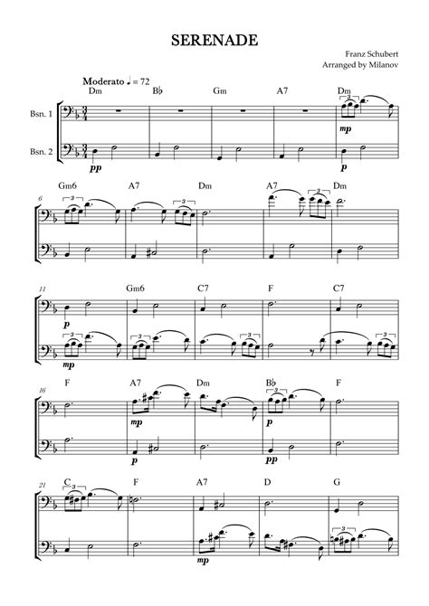 Serenade Schubert Bassoon Duet Chords Arr Milanov Sheet Music