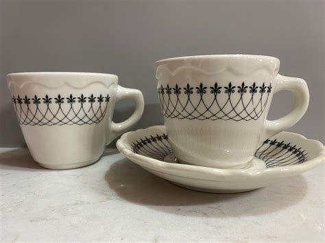 2 Syracuse China Restaurant Tea Cups and Saucer Black Lace Pattern - Etsy