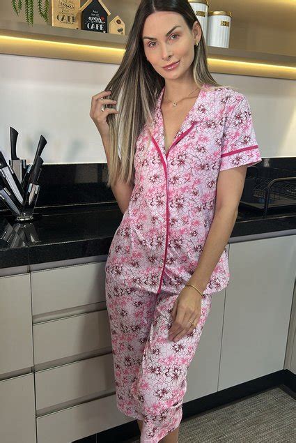 Conjunto Pijama Americano Curto Adulto Feminino Preto PoÁzinho