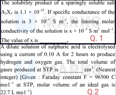 The Solubility Product Of A Sparingly Soluble Salt A2 X3 Is 1 1×10−23 I