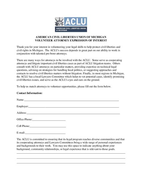 Fillable Online Volunteer Attorney Questionnaire Take Action Aclu