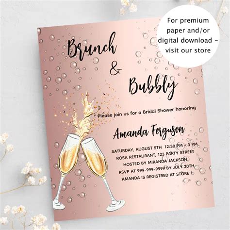 Brunch Bubbly Bridal Shower Rose Budget Invitation Zazzle