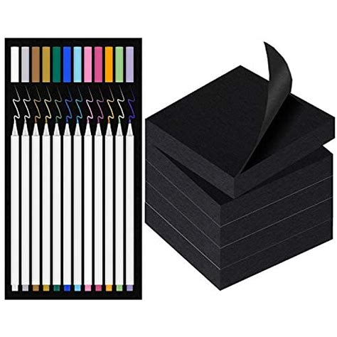 Buy Black Sticky Notes And Gel Pens For Black Paper 12 Metallic Pens