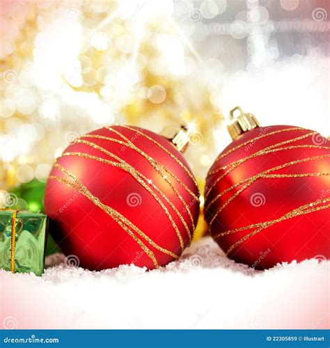 Christmas baubles in snow stock image. Image of decorative - 22305859