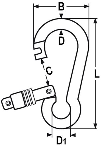 Mousqueton pompier en inox 316 à ouverture extérieure et fermeture