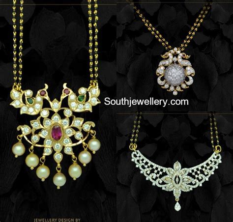 Carat Gold Two Line Nallapusalu Chains With Diamond Pendants By