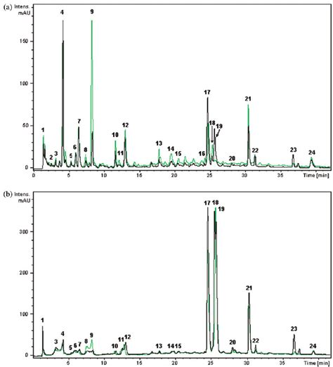 Hplc Uv Chromatograms At Nm Of Water A And Ethanol B