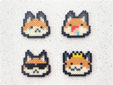 Cute Fox Emoji Pixel Perler Beads Art Can Be Fridge Magnet Keychain