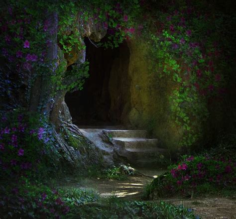 Premium Photo | Beautiful stairway entrance to cave in the forest