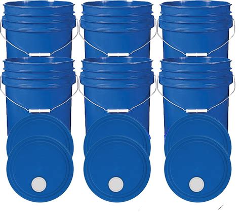 Blue 5 Gallon Buckets And Spout Lids Food Grade Combo 6 Pack Special Combo Free Shipping