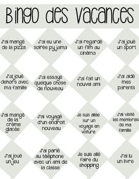 Bingo Des Vacances By Christina Maisie Design Teachers Pay Teachers