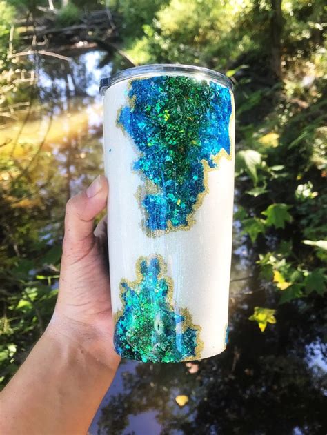 Glitter Geode Tumbler Custom Epoxy Tumbler With Lid Crystal Etsy In