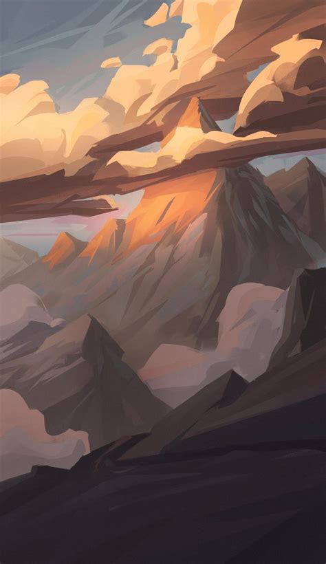 Sunset in the mountains | Digital painting, Mountain drawing ...