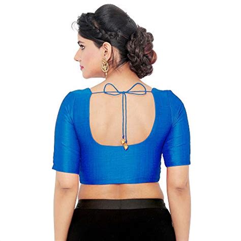 Buy Muhenera Womens Art Silk Elbow Sleeves Saree Blouse Muhenerax 766elbdc Blue34 At