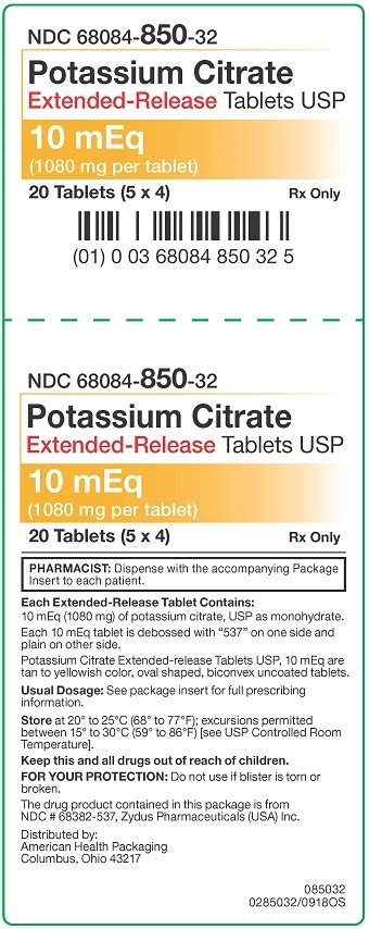 Dailymed Potassium Citrate Tablet Extended Release