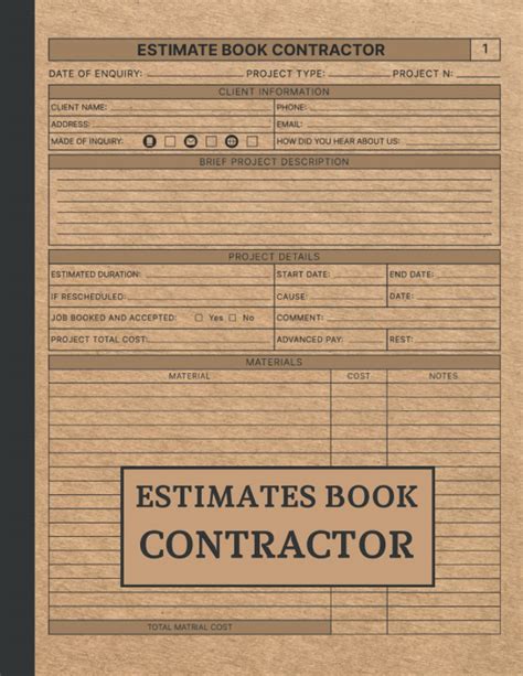 Estimate Book Contractor Job Estimate Quote Record Book