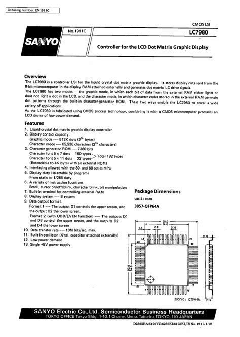 Lc Sanyo Semicon Device Controller Hoja De Datos Ficha T Cnica