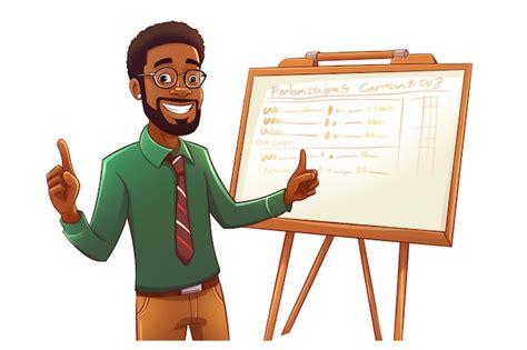 Premium Photo | Cartoon illustration of an African teacher happy next to the blackboard in a ...