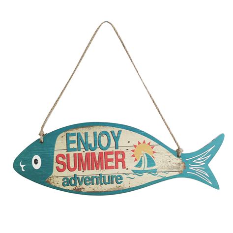 Wofedyo Home Decor Summer Wooden Fish Welcome Sign Nautical Wall Art