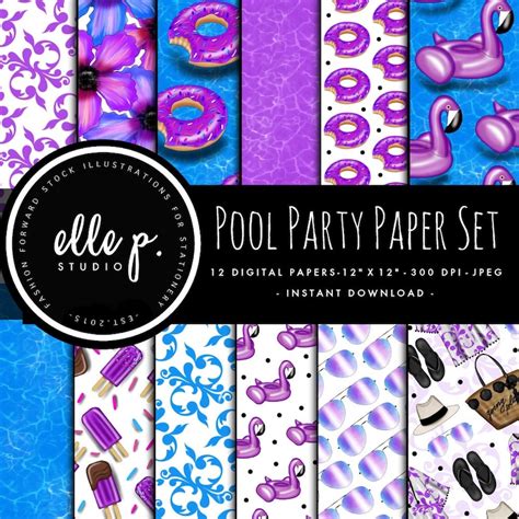 Pool Party Digital Paper Set Digital Scrapbook Paper Etsy