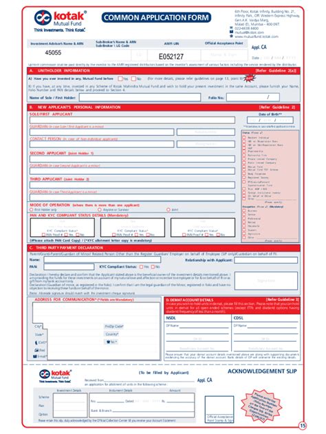 Fillable Online Kotak Common Application Form With Sip Fax Email