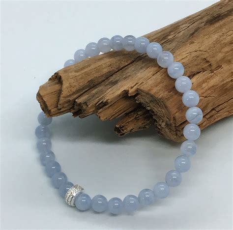 Blue Lace Agate And Sterling Silver Stretchy Bracelet Etsy