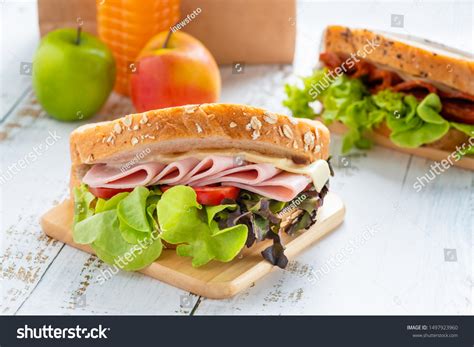 sandwich ham cheese tomato lettuce  stock photo