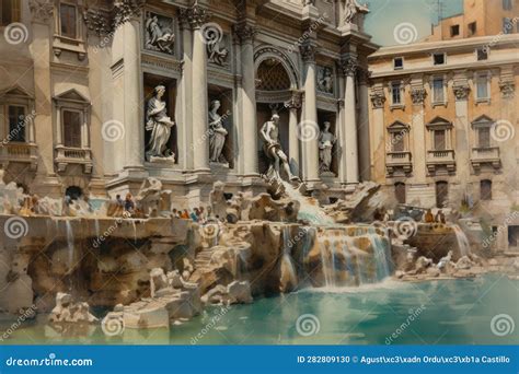 Painting from a Watercolor Drawing of the Trevi Fountain in Rome. Stock ...