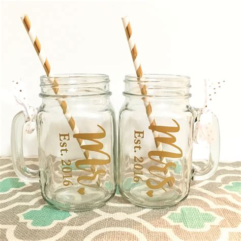 Wedding Gift 2 Mason Jar Mugs Personalized Mason Jars Mr