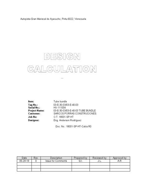 Design Calculation S Item Tag No Serial No Project Name Customer Job No Designer Pdf