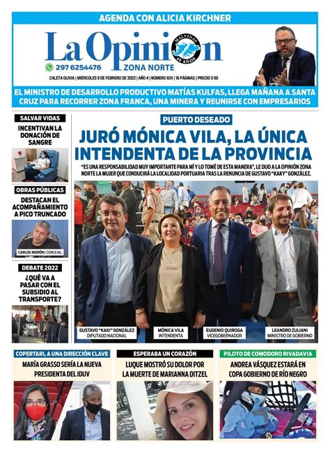 Diario La Opini N Zona Norte Tapa Edici N Impresa Del Mi Rcoles De