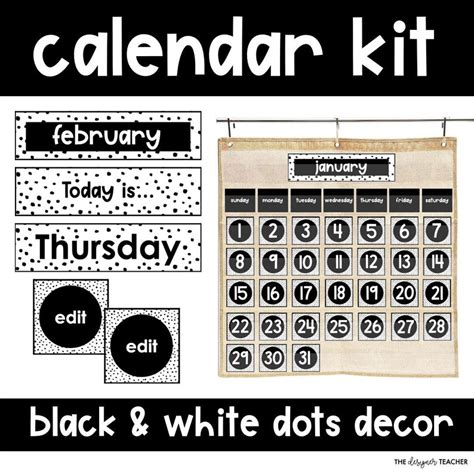 Editable Classroom Calendar Kit With Black And White Speckled Etsy