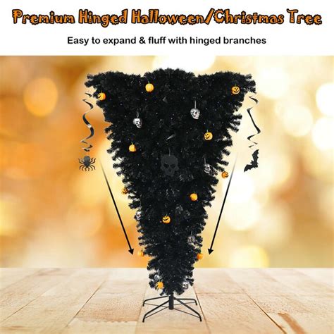 Wellfor 6 Ft Pine Pre Lit Upside Down Black Artificial Christmas Tree