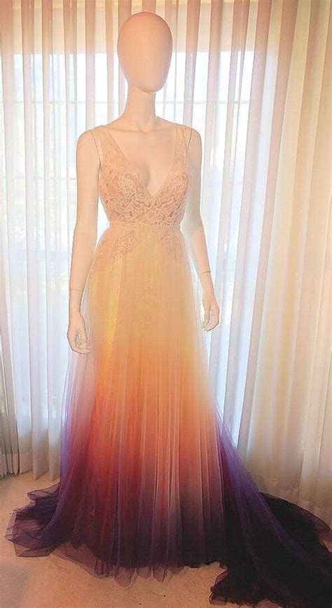 Sunset Ombre Colorful Wedding Dress Professionally Hand Dyed We Ombre Dip Dye Your Wedding